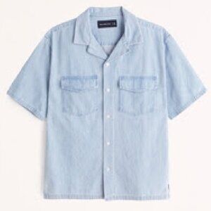 Abercrombie & Fitch Camp Collar Denim Button-Up Shirt $75